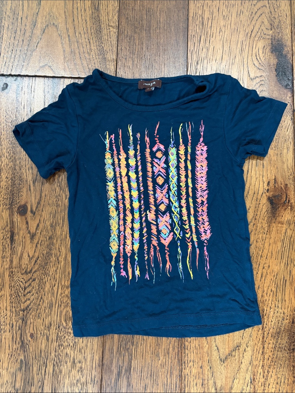 3 for $12 💚Navy Tee with Neon Tribal Stripe Graphic
